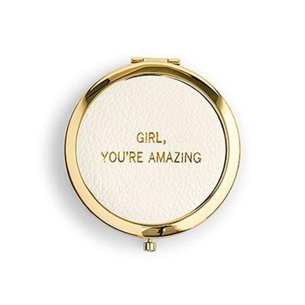 Weddingstar Weddingstar 4452-56-4491-08-d01 Youre Amazing Emboss Faux Leather Compact Mirror - Rose Gold White 4452-56-4491-08-d01